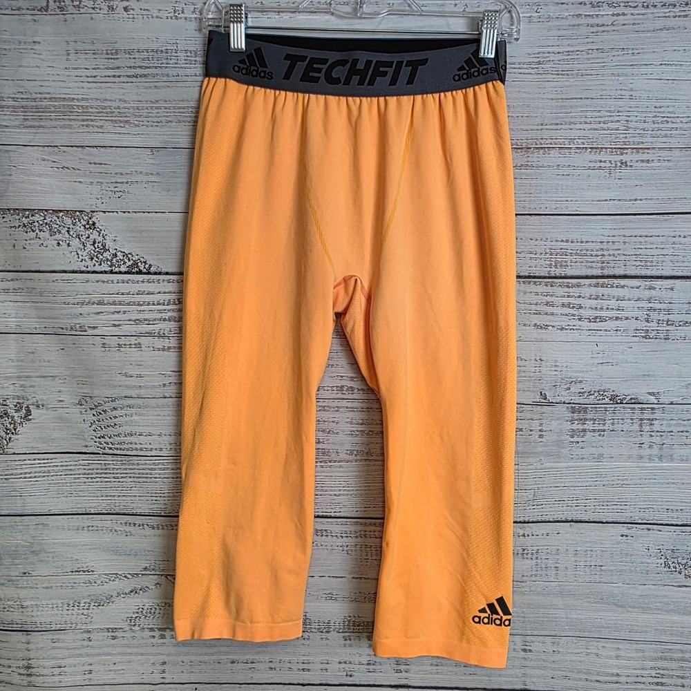 Adidas Techfit Womens 2XL Compression Leggings Orange 3/4 Cropped Training Tight